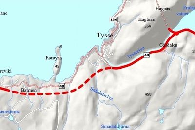 Langs Tysseelva øst for tunnelen har grunnforholdene vist seg å være mye dårligere enn Vegvesenet regnet med. (Ill.: Statens vegvesen)