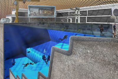 Slik ser planene for Blue Abyss-bassenget som kan komme til å bygges ved University of Essex ut. På det dypeste vil bassenget være 50 meter dypt. 