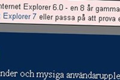 Kampanjen for å oppfordre brukere til å kvitte seg med IE6 sprer seg nå til andre land. Slik som her på det svenske nettstedet axbom.se.