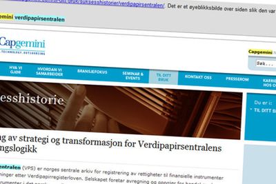 Samarbeidet mellom Capgemini og VPS var en suksesshistorie for bare en drøy uke siden. Nå er teksten fjernet fra nettsidene, men fremdeles mellomlagret i Googles servere.