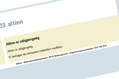 Statens prestisjetjeneste Altinn ble tatt av nettet tirsdag ettermiddag. Årsaken er at personopplysninger om en person ble tilgjengelig for alle. Skjermdumpet er fra en tidligere nedeperiode for den skandalebefengte tjenesten.