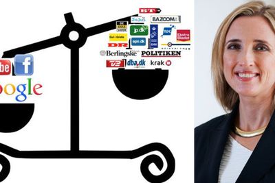 Roslyn Layton bruker denne tegningen til å illustrere hva som skjer med danske annonsekroner i overgangen fra papir til nett.