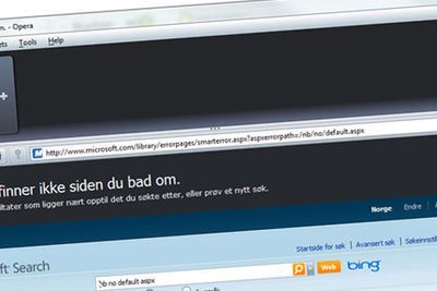 Microsoft.no: «Vi beklager, vi finner ikke siden du bad om». (Skrivefeilen er ikke vår...)