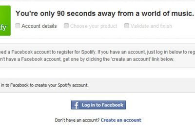 Spotify forutsetter at nye brukere har eller oppretter en Facebook-konto.