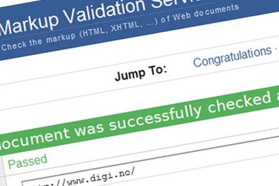 Svært få nettsider har gyldig kode på internett. digi.no sin forside er blant unntakene, men undersidene våre har likevel enkelte markeringsfeil.