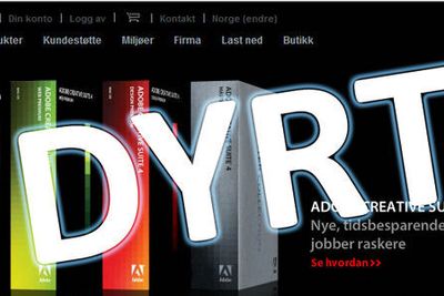 Adobes programvare selges til blodpris i Norge. Du må ut med over dobbelt så mye for nøyaktig samme produkt her til lands, sammenlignet med USA-prisene.