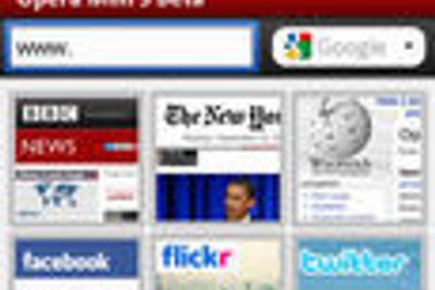 Opera Mini 5 beta - startsiden med Speed Dial.
