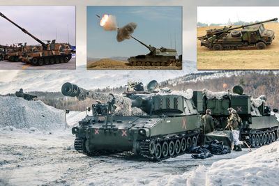 Det er fire konkurrenter i den norske artillerianskaffelsen: En oppgradert versjon av M109 som Norge benytter i dag (store bildet), K9 Thunder (f.v), Panzerhaubitze 2000 og Caesar. Foto: Forsvaret/wikimedia
