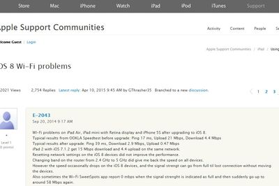 Flere har henvendt seg til Apples support-forum for hjelp med den såkalte «wifried»-bugen.