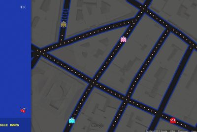 Området rundt Teknisk Ukeblads kontorer i Akersgata i Oslo, som sett i PacMan-versjonen av Google Maps. 