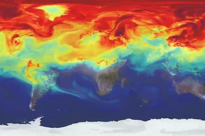  i 2014 så vi for første gang i moderne historie at CO2-nivået oversteg 400 PPM over brorparten av den nordlige jordhalvkulen. Illustrasjonen er fra NASAs simuleringsverktøy GEOS-5. Foto: NASA