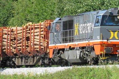  Nå starter tømmertransport på skinner fra den nedlagte Follum-fabrikken ved Hønefoss. Virket sendes til Halden for videre behandling av Norske Skog.Bildet viser tømmertog på Solørbanen 2009. 