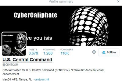 CENTCOMs Twitter-konto etter at den var blitt hacket.  