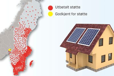Sped start: Etter drøye fem måneder har 14 nordmenn fått utbetalt offentlig støtte til å installere solcelleanlegg på boligen. I Sverige, som har gitt støtten til solcelleanlegg siden 2009, har 2 240 boligeiere søkt og fått støtte. Solenergiforeningen mener det norske støttenivået er for lavt. 
