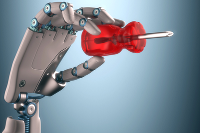 Denne robotiserte hånden symboliserer fremtidens industri. Digitalisering og robotisering vil gi industrien mulighet til å produsere både bedre og mer kostnadseffektivt. 