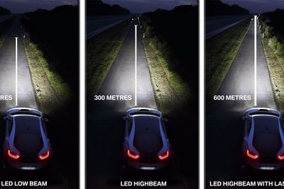 BMW viser hvor mye lenger sikt man får med de nye laserlysene. Dobbelt så langt, skal man tro den tyske bilprodusenten.