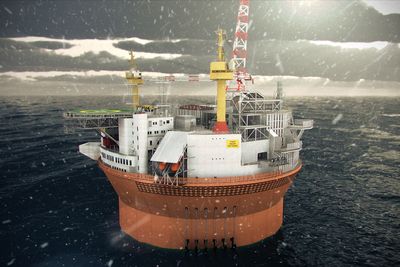 Goliat skal bygges ut som en flytende produksjons- og lagringsenhet (FPSO) og skal bli det første oljefeltet i drift i Barentshavet. Illustrasjon: Eni