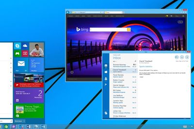 Microsoft har tidligere vist dette skjermbildet som demonstrerer hvordan Modern UI-apper kan kjøres i vinduer, og den heldekkende startskjermen er byttet ut med en klassisk startmeny. Noen av disse endringene er ventet allerede i neste oppdatering av Windows 8.1 senere i år.
