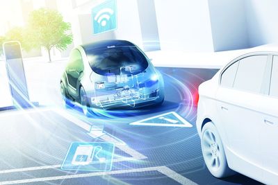 Den tilkoblede bilen: I fremtiden vil biler være permanent tilkoblet nettet, miljøet og andre bilder i nærheten. 