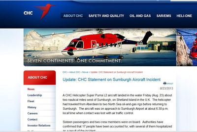 CHC meldte om den tragiske ulykken på sin hjemmeside. 