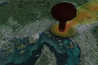 Visualiseringen av en 15 kilotonns atomvåpen som blir sluppet over Oslo.