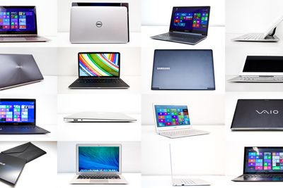 Fra venstre øverst og rundt med klokka: Acer UX31LA, Dell XPS 13, Samsung Ativ Book 9 Plus, Sony Vaio Duo 13, Sony Vaio Pro 13, Acer Aspire S7, Macbook Air 13 og Asus UX301LA. 