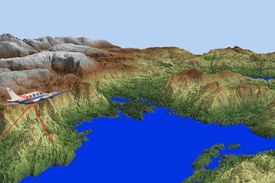 3D-modell: Kartverkets nye nasjonale høydemodell skal ha en oppløsning på én meter, og danne grunnlag både for en digital terrengmodell, som beskriver­ terrengoverflaten, og en digital­ overflatemodell, som beskriver terrenget med detaljer som bygninger, trær og bruer etc.