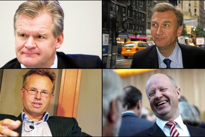 Disse er øverst på Teknisk Ukeblads oversikt, øverst fra venstre Fredriksens høyre hånd Tor Olav Trøim, PGS-sjef Jon Erik Reinhardsen, Visma-sjef Øystein Moan og Yara-sjef Jørgen Ole Haslestad.  