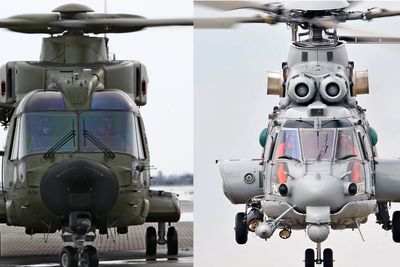 Norge skal handle minst 16 helikoptre enten av typen AW101 (t.v) fra Agusta Westland eller EC725 fra Eurocopter. 