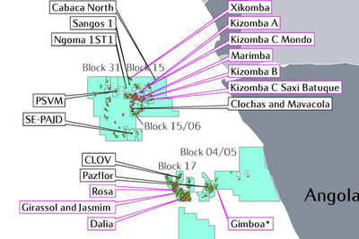 Oljeblokkene i Angola hvor Statoil har interesser.