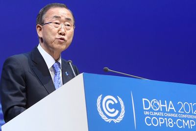 FNs generalsekretær Ban Ki-moon advarte om klimakrise under åpningen av høynivådelen av FNs klimakonferanse i Qatars hovedstad Doha tirsdag. 