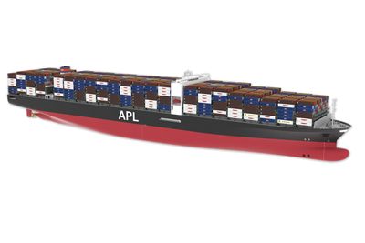 GIGANT: De 10 nye containerskipene til APL blir blant de største i verden. Kapasitet på 13.800 containere. Skipene blir 368 meter lange og 51 meter brede. 