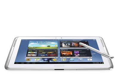 Finger og penn: Samsungs nye Galaxy Note 10.1 nettbrett kan brukes som et vanlig fingerstyrt nettbrett, men du kan også trekke ut en digital penn og skrive på skjermen. Det tolker selv grisete håndskrift.