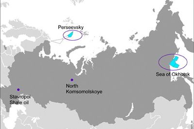 Kart over samarvbeidslisensene mellom Rosneft og Statoil i russisk sektor av Arktis.  