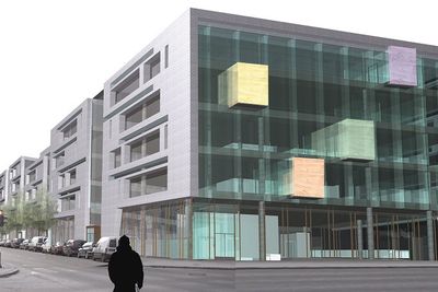 Slik blir fasaden på Sparebank 1 Midt-Norges nye hovedkvarter i Trondheim. Dette blir et av landets mest energigjerrige næringsbygg. 