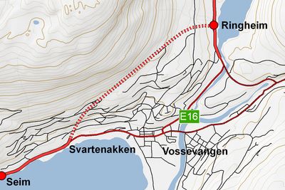 Vangstunnelen er markert med stiplet linje. De som vil gi anbud på den, må regne ferdig innen 20. september.
Ill.: Statens vegvesen