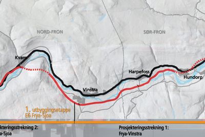 Frya-Vinstra er en av fire prosjekteringsstrekninger mellom Ringebu og Otta. Hvis det går slik Vegvesenet planlegger, er hele strekningen ferdig i 2017.