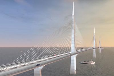 LITE VENNLIG: "Qatar - Bahrain friendship bridge", kalles den, men det er langt fra et vennskapelig forhold mellom de to landene. Det forsinker nå hele prosjektet.