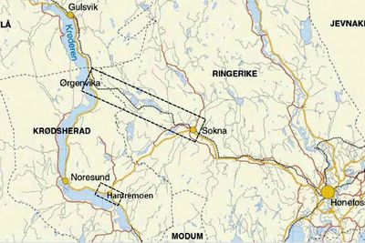 Riksveg 7 blir 20 km kortere når den nye vegen mellom Sokna og Ørgenvika er ferdig. Krysset på Hamremoen mellom nåværede riksveg 7 og fylkesveg 280 skal bygges om.