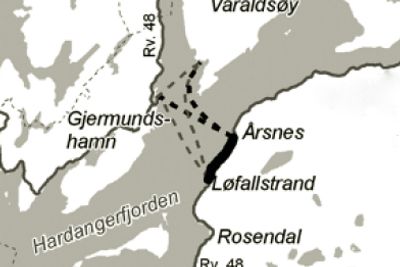 Overfarten over Hardangerfjorden blir kortere når fergeleiet på Årsnes åpnes til sommeren, men Vegvesenet regner med økt trafikk på vegen mellom Løfallstrand og Årsnes.
