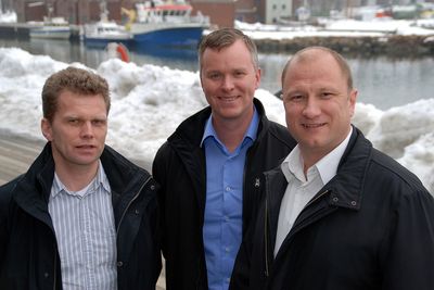 ALT KLART: Forsknings- og utviklingsleder Aage Bjørn Andersen (f.v.), salgssjef Tor Atle Eiken og administrerende direktør Stein Foss i OceanSaver er klare til å motta bestillinger.