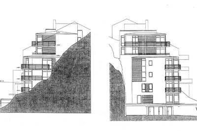 Snittegning av boligblokken i Ålesund.  Den ble bygget med 10 leiligheter og ikke 17, som først søkt om.