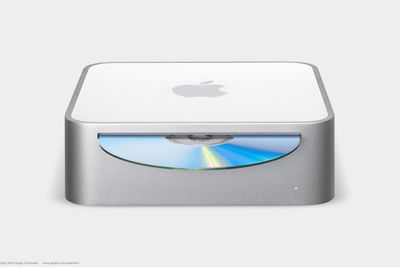 Mini Mac er nesten like smal som en DVD-plate. Slissen til DVD-en er det eneste som bryter den stilfulle designen. Foto: Apple