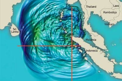 Jordskjelvet vest for Sumatra i Indonesia satte enorme vannmasser i bevegelse. På vei mot India passerte bølgen havdyp på 4000 meter. Hastigheten på vannmassen/bølgen kom op i 700 kilometer i timen. ILL: ICG/Heidi Bredesen