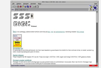digi.no anno 1997 i NCSA Mosaic 2.7b6 for Linux.
