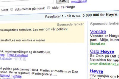 Venstre liker ikke at partier kjøper annonseplass ved søk etter deres partinavn. At de selv dukket opp ved søk etter Høyre skal ikke ha vært bevisst.