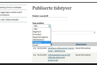 Alle rapportene om tidstyvene i staten er samlet i en søkbar database, der noe av tanken er å fungere som en idébank for mulige IT-oppdrag.