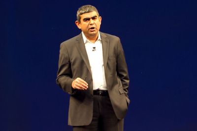 Vishal Sikka sto for lanseringen av SAP HANA Enterprise Cloud i Palo Alto i natt.