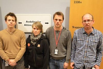 Fragforeningene i Brønnøysundregistrene advarer mot regjeringens digitaliseringsplaner. F.v. Lars Eliassen, Berit Vikrem, Kjetil Mathisen og Bjørn Grøva.