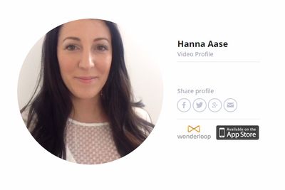 Videoprofiler til Wonderloop er nå tilgjengelige på weben. Bildet er av profilen til gründeren Hanna Aase.
